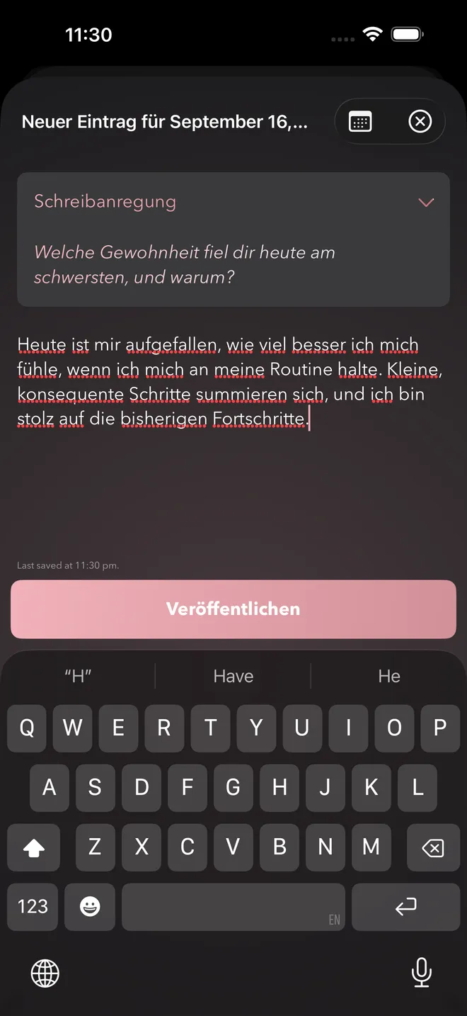 Ein Tagebucheintrag mit einer Schreibanregung