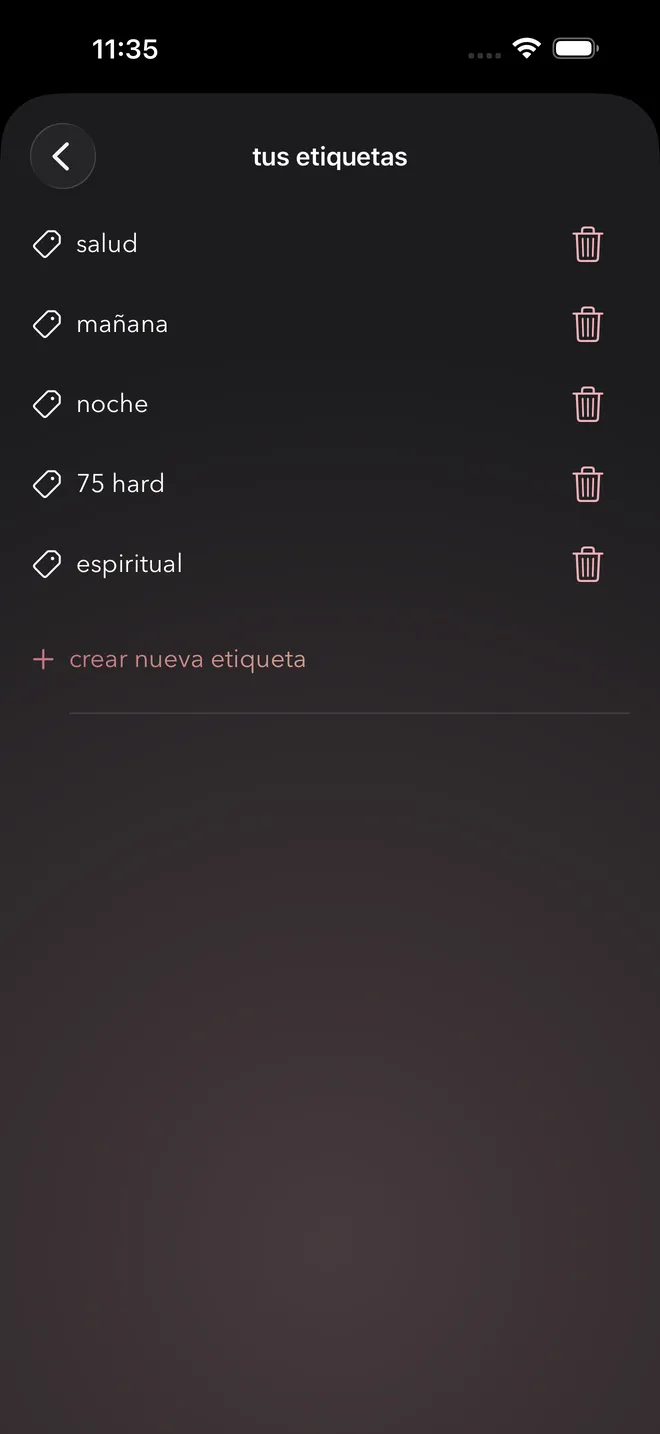 El gestor de etiquetas con etiquetas como salud, mañana y noche