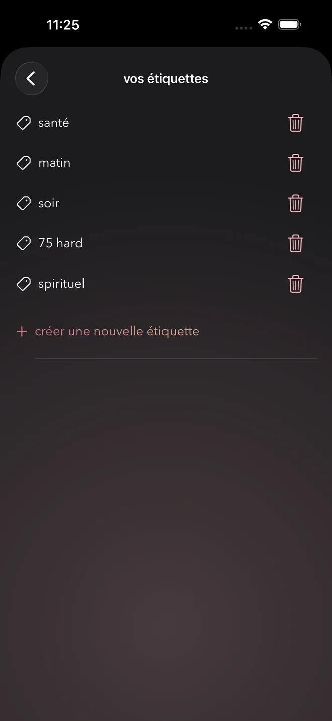 Le gestionnaire d’étiquettes avec des étiquettes comme santé, matin et soir