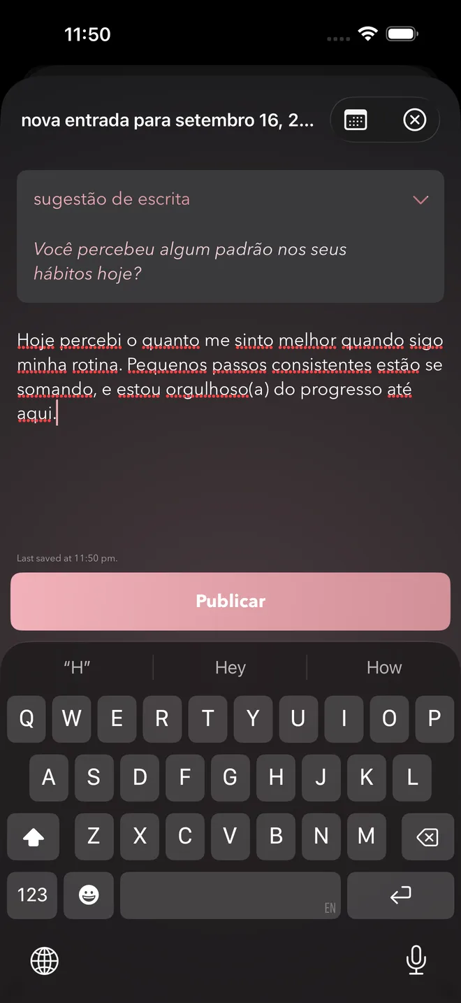Uma entrada do diário com uma sugestão de escrita