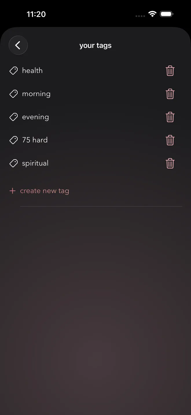 Tag manager with tags for health, morning, evening, 75 hard and spiritual